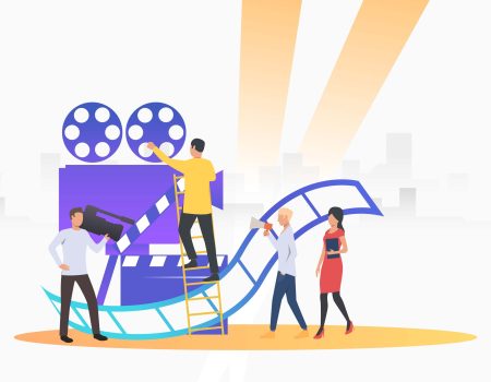 Camera crew making film Camera crew making film. Camera, scenario, actors. Filmmaking concept. Vector illustration for presentation slide, poster, new project