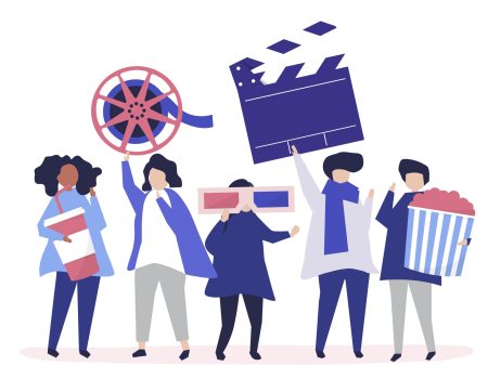V211-social media Characters of people holding movie icons illustration